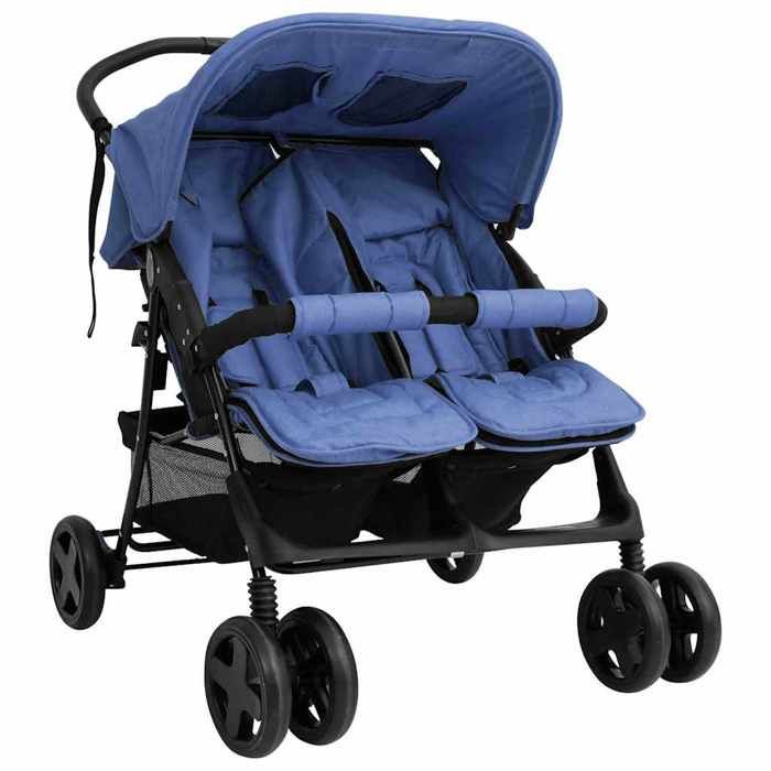 VidaXL Poussette à Deux Places Landau Pliable de Vayage Poussette de Voyage pour Tout-petit Extérieur Protection contre 10344