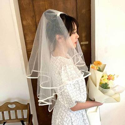 Adereço de foto para auto-casamento véu de linha de 2 camadas