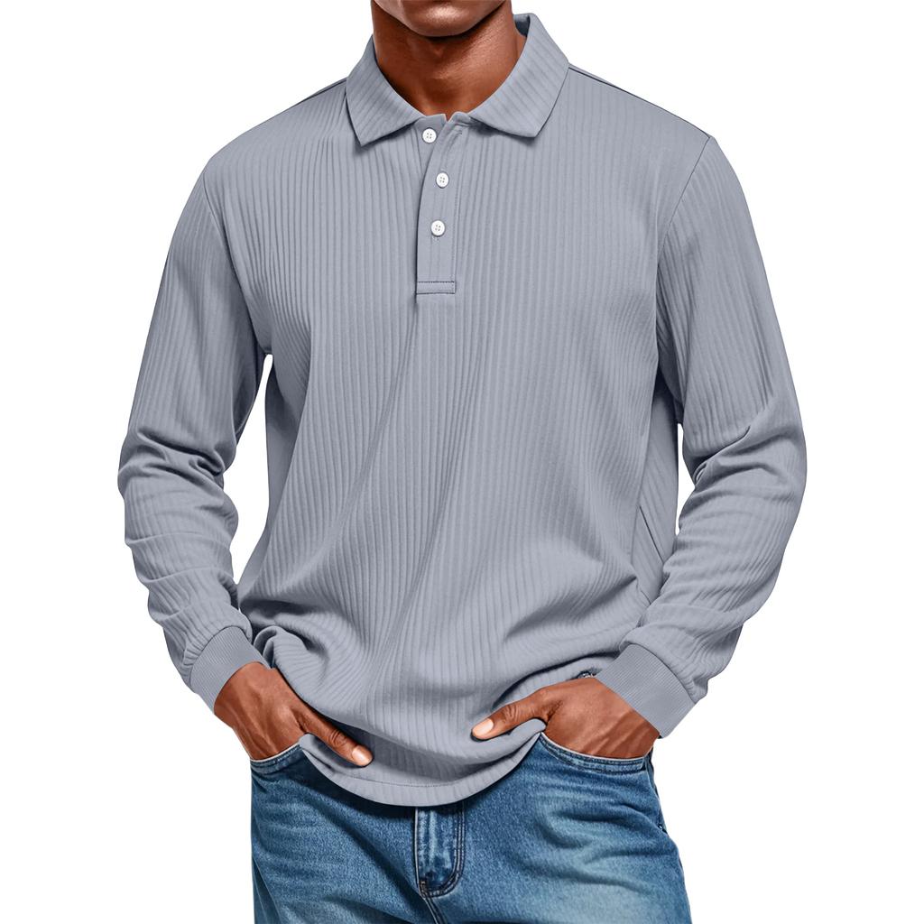 Men's Casual Style Solid Color Loose  Shirt Long-sleeved Top
