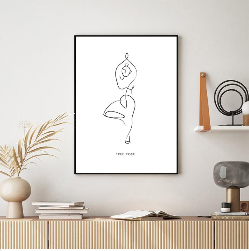 Black And White Lines Yoga Body Canvas Painting Modern Minimalist Posters Prints Wall Art Pictures Home Decor Living Room