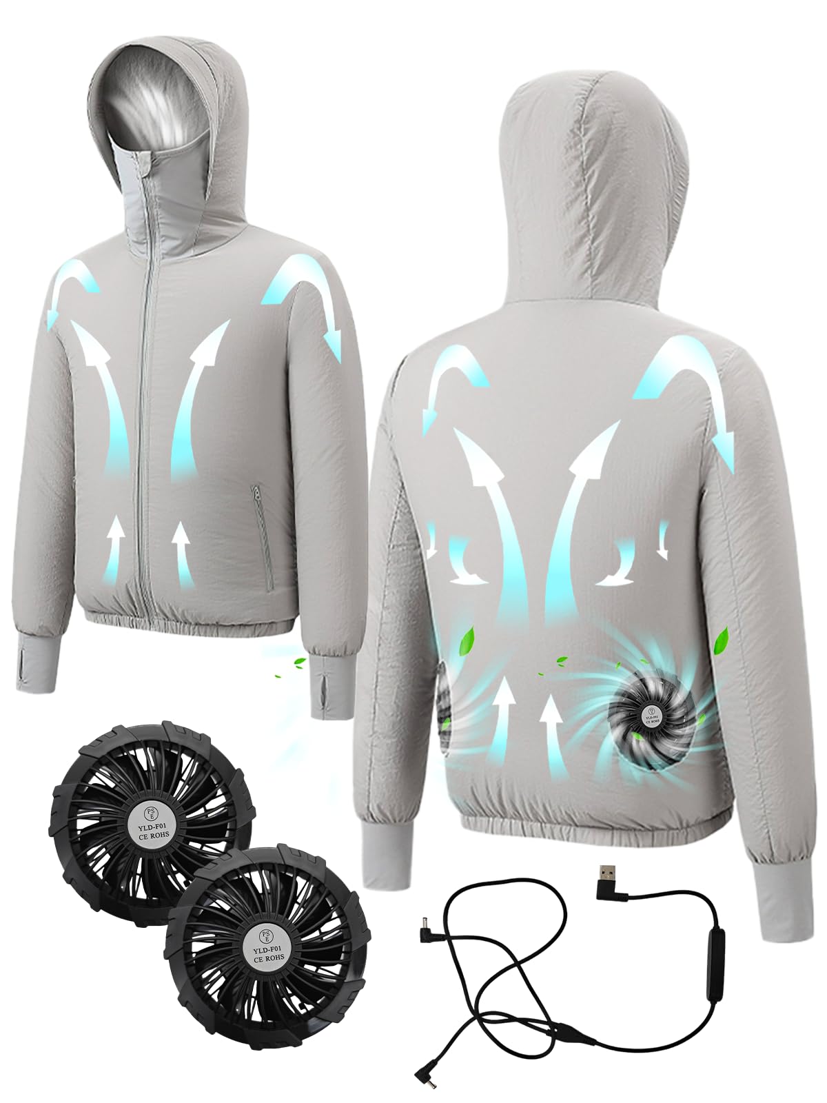 

YORIYOI 9 Fan High Quiet 3 Speed USB Long Sun Quick Summer Cool Gray Men s Air-Conditioned Workwear, Blades, Airflow, Operation, Settings, Powered,