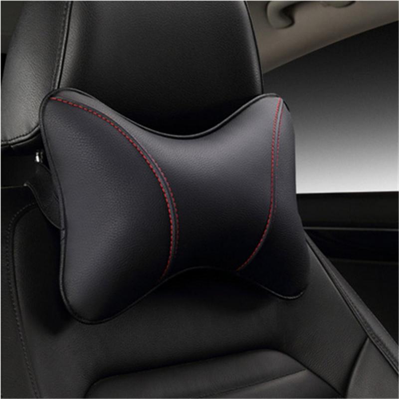 2 X Breathable Wear-Resistant Black PU Leather Car SUV Headrest Neck Rest Pillow