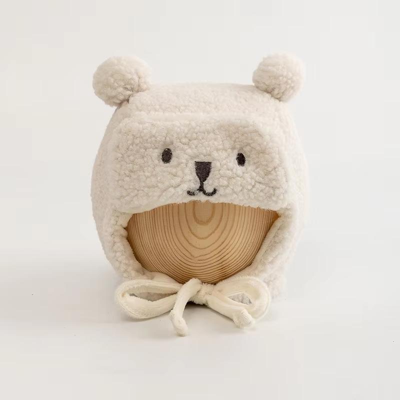Cartoon Bear Baby Ear Protection Hat Winter Warm Lamb Wool Earmuff Cap for Infant Boy Girl Solid Color Cartoon Kids Beanie Caps
