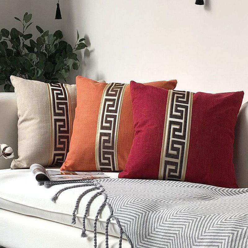 New Modern European Style Plaid Striped Linen Solid Color Pillowcase Office Home Sofa Cushion Cover Core