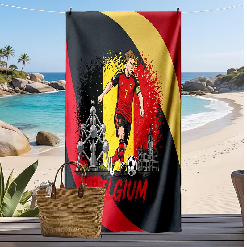 Belgien Fußball Druck Strandtuch Schnelltrocknend Super Saugfähig Weich Badetuch zum Schwimmen Strand Reisen Fan Souvenir Geschenk