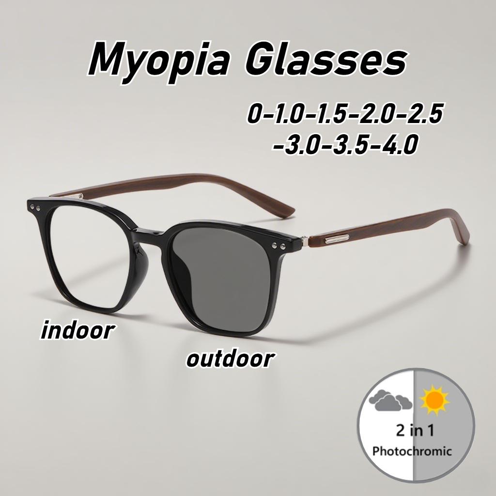Neutral Classic Retro High-Definition Anti-Blue Light Myopia Glasses Men'S Fashion Square Full Frame Photochromic Myopia Glasses
