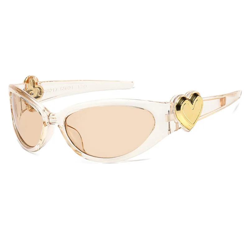 Y2K Oval Sunglasses for Women Fashion Cute Heart Sun Glasses Sports Goggles Popular Cat Eye Sun Glasses Eyewear