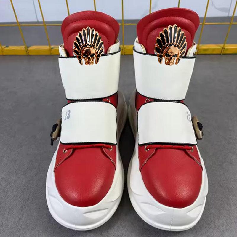 Fashion European-style High-top Red Fashionable Men's Shoes - Original Men's Casual Shoes - High Heel Thick Sole Shoes A3