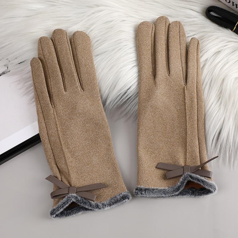 Winter women's gloves with touch screen for driving and cycling, thickened fleece for warmth and warmth, Korean version gentle