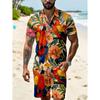 Manfinity RSRT Modisches Lässiges Luxus Blumen Digitaldruck Kurzarm Hemd und Shorts Set, Geeignet für Reife Männer