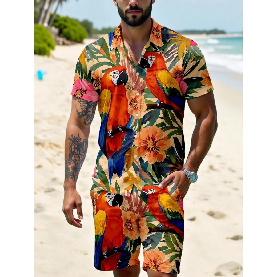 Manfinity RSRT Modisches Lässiges Luxus Blumen Digitaldruck Kurzarm Hemd und Shorts Set, Geeignet für Reife Männer