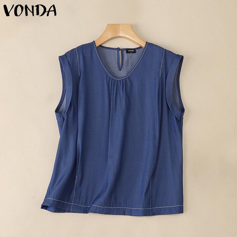 VONDA Womens Casual Sleeveless Ruffled Solid Color Tank Tops