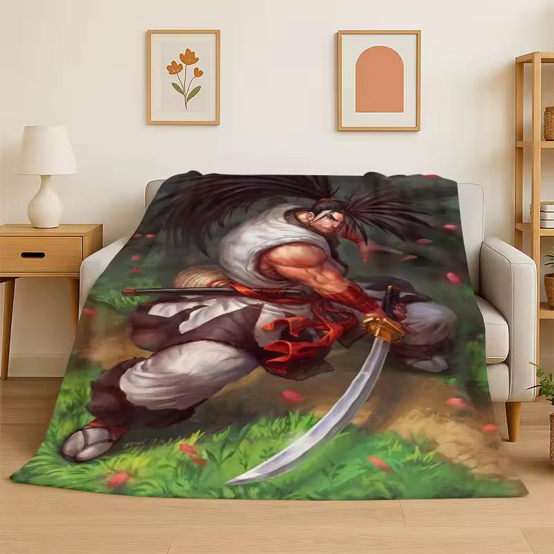 Samurai Spirits Shodown Haohmaru Flannel Blanket Soft Warm Throw Blanket for Bedroom Living Room Bed Travel Camping Picnic Gift