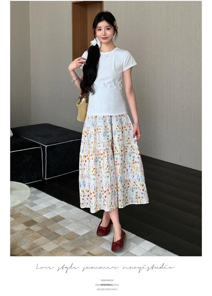 2026 Summer Maternity Fresh Two-Piece: Short-Sleeve T-Shirt + Floral Adjustable Skirt