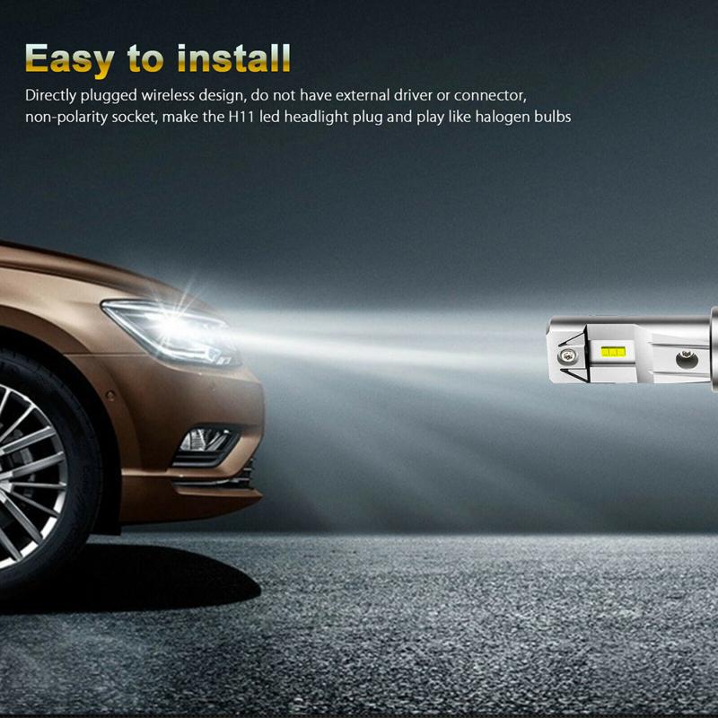 1 Pair Metal H11 H8 H9 120w Canbus Led Headlight Kit High Low Beam Bulbs Ultra-White 6500k