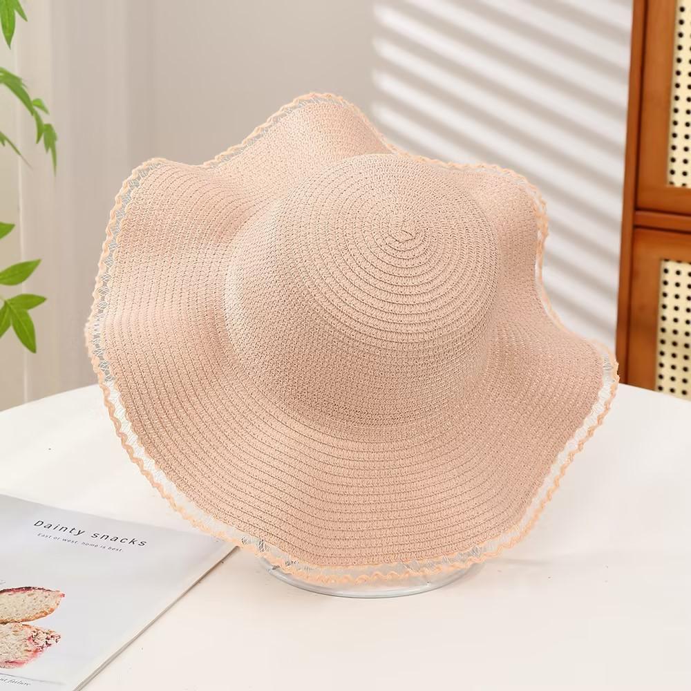 Big-Brimmed Straw Hat Women'S Summer Sunscreen Sun Hat Versatile Wavy Edge Beach Travel Sun Hat