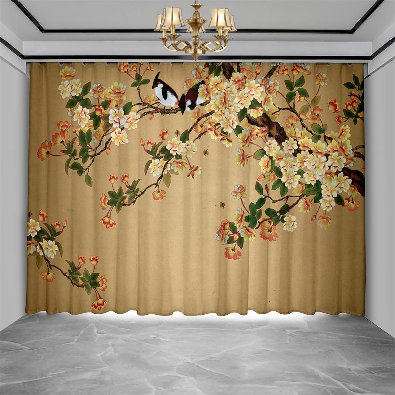

Новые китайские шторы для гостиной, высокого класса, с изображением пейзажа, цветов и птиц, для спальни, кабинета, полузатемняющие шторы из ткани Cortinas 2 шт. (W50cmxH130cm)x2&Grommet Top