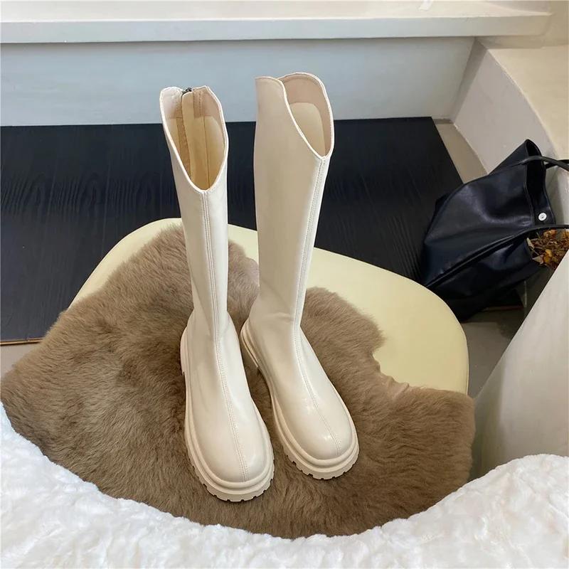 fashion Designer Women Knee High Boots Fashion Back Zippers Knight Long Boots Square Heels Autumn Winter Ladies Shoes