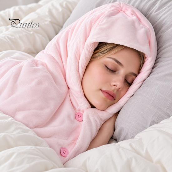 Windproof Winter Gear Cotton Sleep Hood Cap, Warm Head Neck And Shoulder Sleeping Cozy Wrap Adjustable Snap Buttons Soft Breathable Thermal