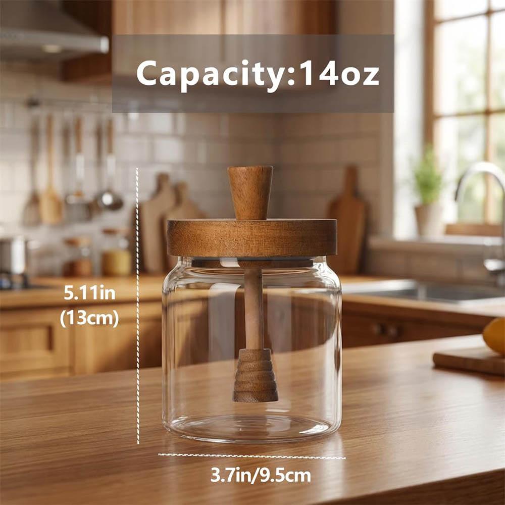 Glass Honey Jar with Dipper and Lid,14 OZ Airtight Honeypot, Coffee Syrup Dispenser,Kitchen Dining Gifts for Her Bar Accessories