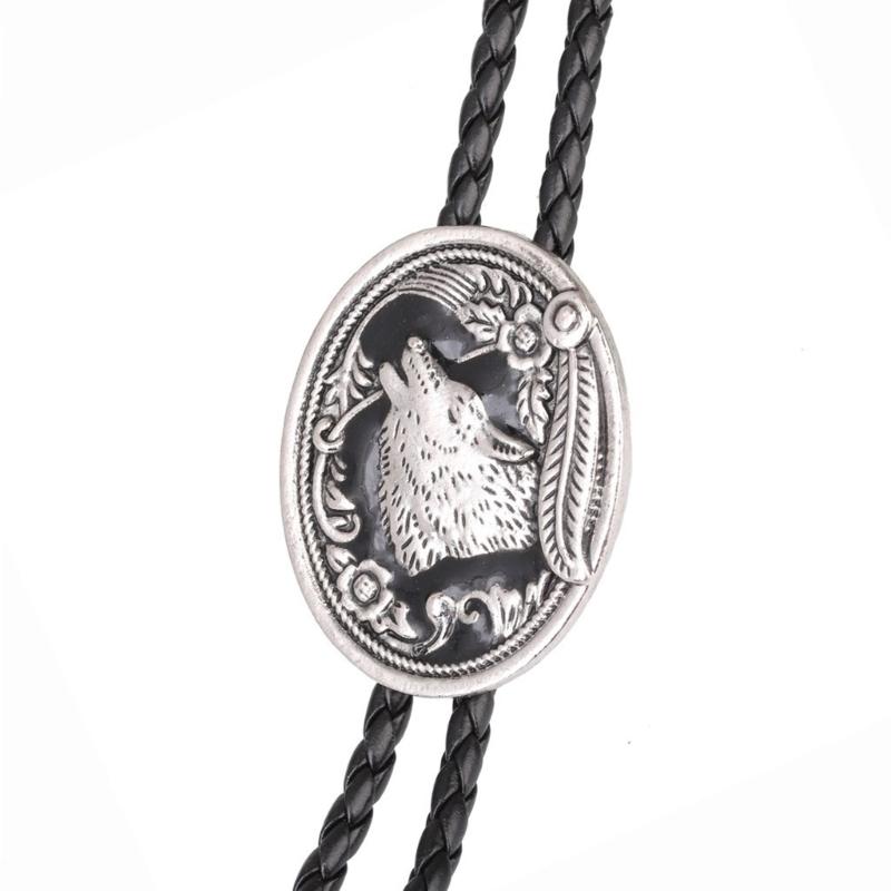 Metal Wolf Bolo Tie Wolf Necktie for Shirt Jeans Western Necklace Braided Shoestring Necktie Bolo Tie