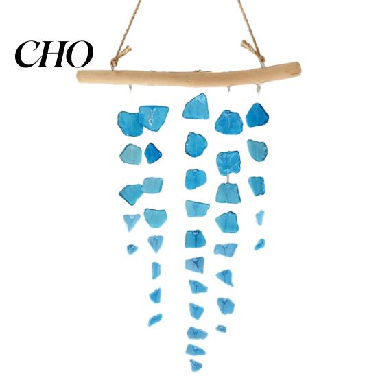 Colorful Glass Wind Chime Sea Chime, Handmade Driftwood Coastal Gift Hanging for Home Beach House Window Decor Unique Art