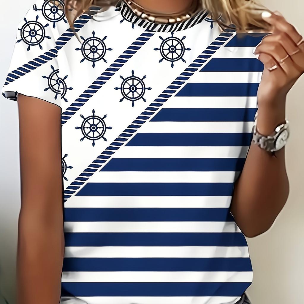 Women's short-sleeved printed T-shirt, digital printing, comfortable fabric