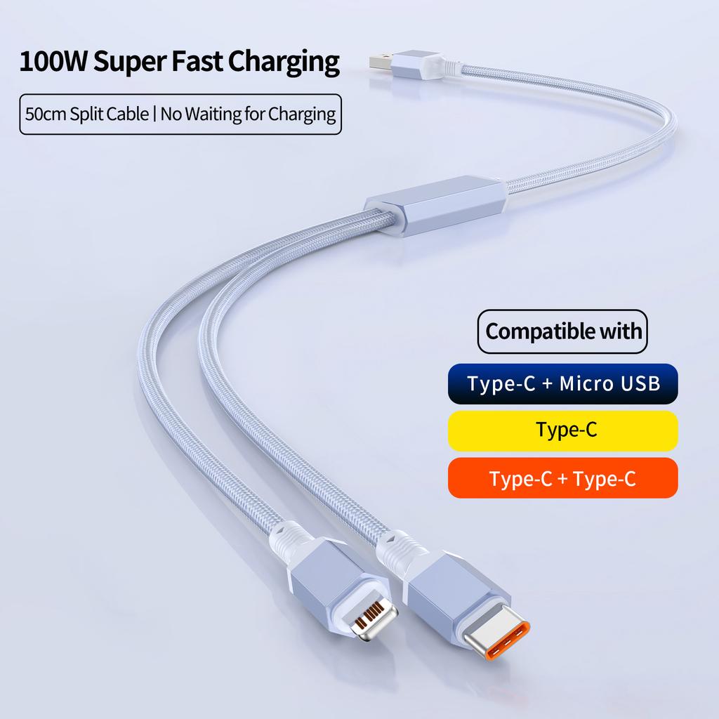 New Design 2-in-1 Hexagonal Braided PD100W USB Type-C Fast Charging Cable for iPhone 16/15 for for