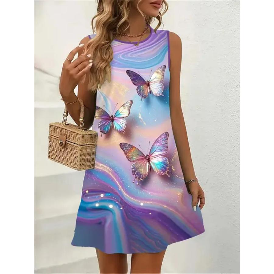 Sleeveless Dress Women O Neck 3d Print Midi Dresses Comfortable Plus Size 8XL Beach Clothing