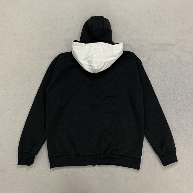 Hooded jacket, functional wind mask, hooded cardigan, black and white contrasting zipper sweatshirt