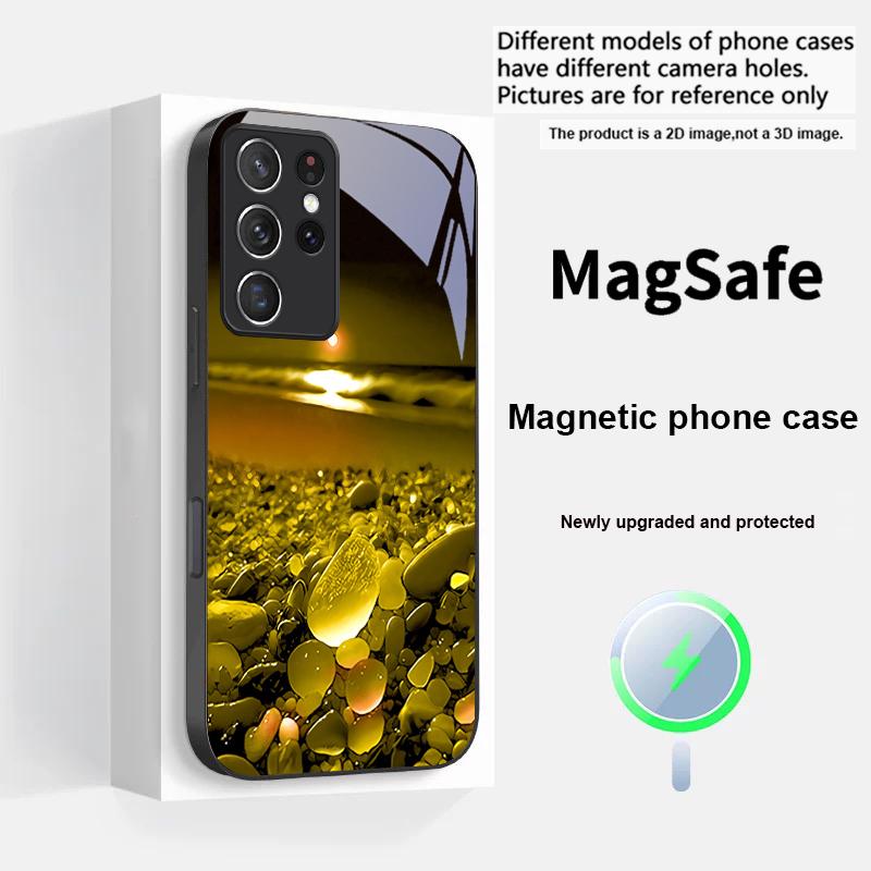 Colorful Stone Seaside For Samsung S 25 S25 Edge S25Ultra S8 9 10 20 S21 Pro S22 Plus S23 FE S24 Ultra Magsafe Glass Phone Case