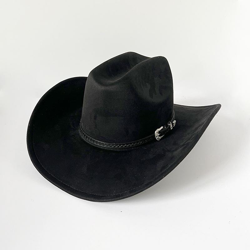 Vegan Suede Wide Brim Rancher Hat Metal Buckle Boot Accessories for Men and Women Cowboy Hat Cattleman Style Unisex Fedora