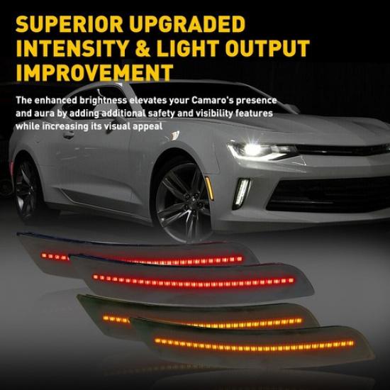 For Chevy Camaro 2016- Front & Rear LED Bumper Full Side Marker Light Smoked