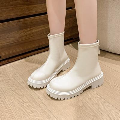 Nieuwe Mode Herfst Winter Platform Schoenen Leren Laarzen Dames Casual Ritsen Achter Dames Enkellaarsjes Dames Korte Laarsjes