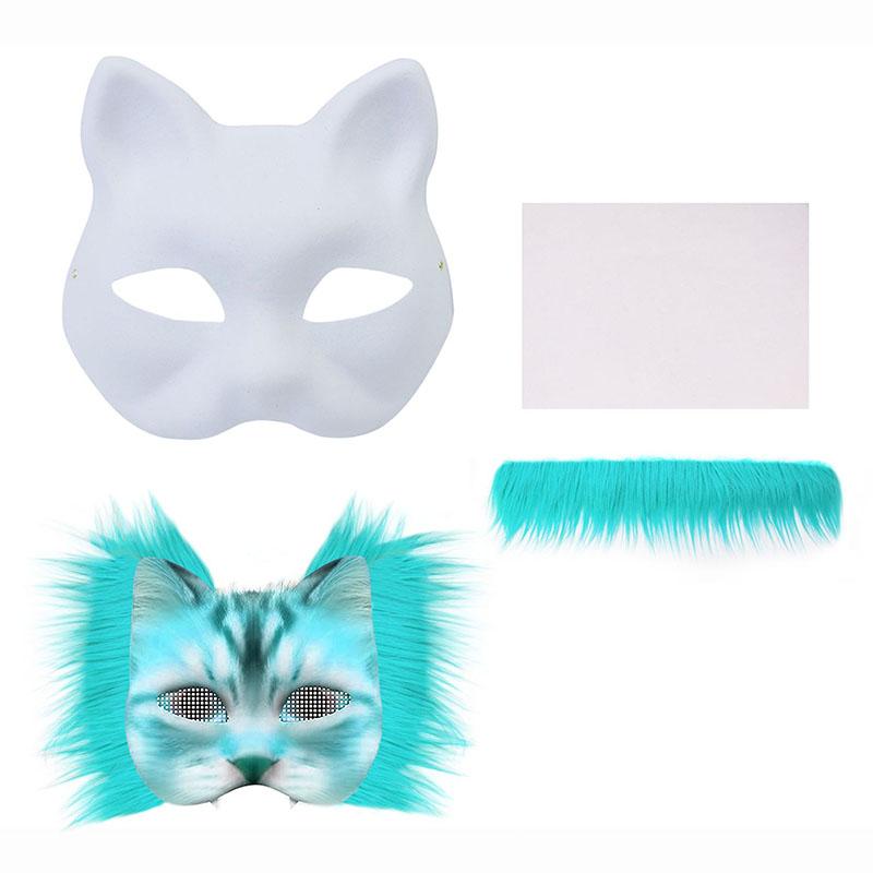 Diy Blank Masks Hand-Painted Animal Fox Cat Graffiti Mask White Embryo Pulp Mask Halloween Party Half Face Mask Decoration Gifts