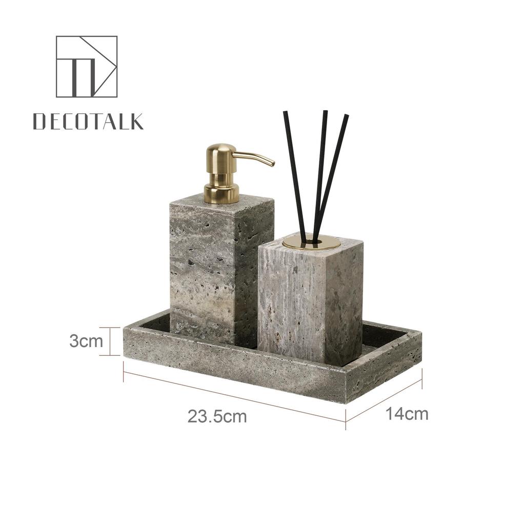 Set da Bagno Travertino Grigio Argento Wabi-Sabi: Vassoio e Decorazione per Lavabo.