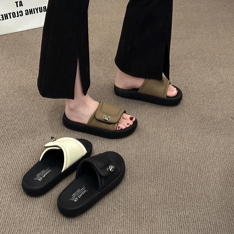 High-End Xiaoxiangfeng Ein-Wort-Slipper für Damen 2025 Sommer Dicksohlige Außenbekleidung Klettverschluss Lässige Weichsohlen-Strandsandalen