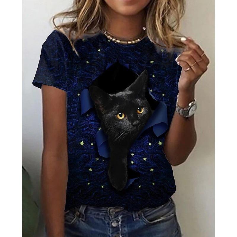 Damen Rundhals Tier Serie 3D Digital bedrucktes Kurzarm T-Shirt