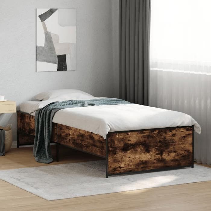 VidaXL Cadre de lit chêne fumé 90x200 cm bois d'ingénierie et métal, meubles de chambre, sommier,, lit, lit simple 845243