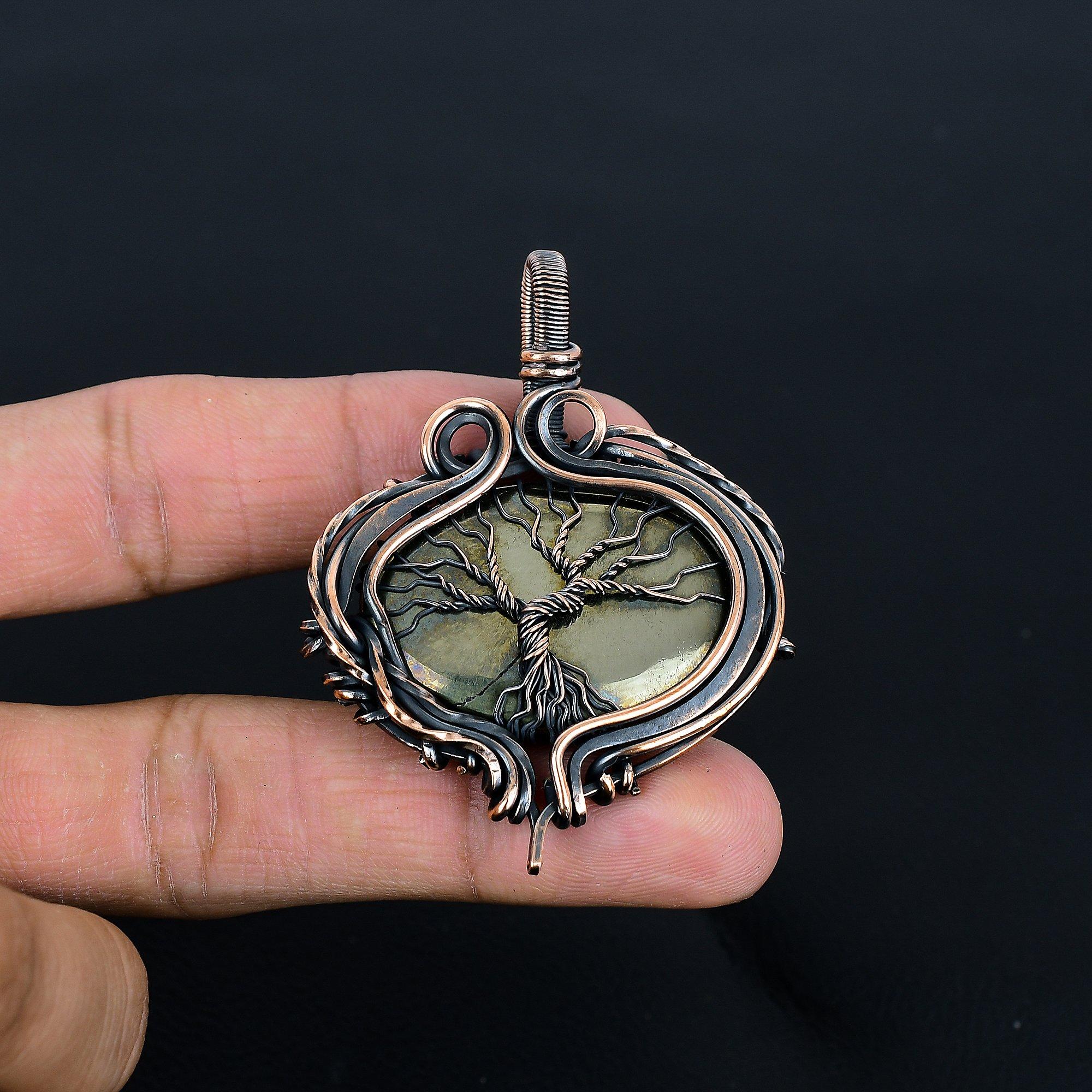 

Подвеска с пиритом, ювелирное изделие из драгоценного камня, обернутое медной проволокой 999 пробы, подвеска «Древо жизни» ручной работы, на День благодарения 2.36 Inches