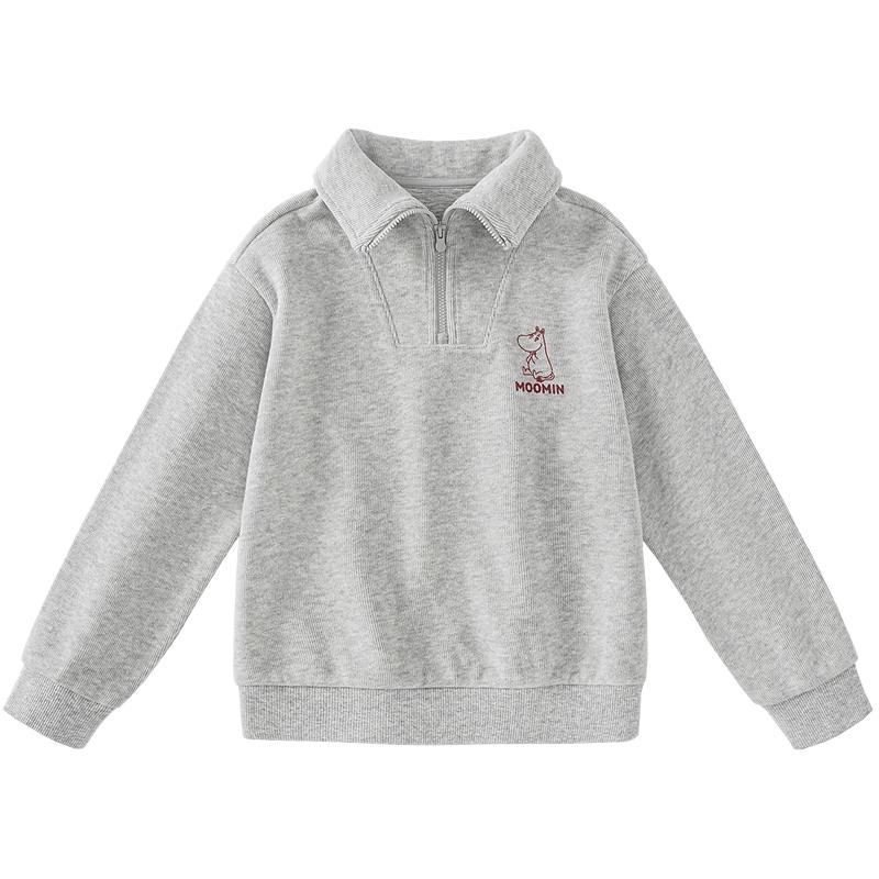 Minibala Moomin Girls' Ribbed Zipper Collar Sweatshirt