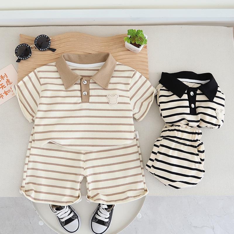 2Pcs/Set Boys Polo Shirts+Shorts Clothes Stripe Sets Summer Child Casual T-shirts Shorts Sports Suit For Baby Tracksuits Kids Outfits Set