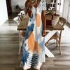 Women Plus Size V Neck Short Sleeve Printed Straight Long Dress