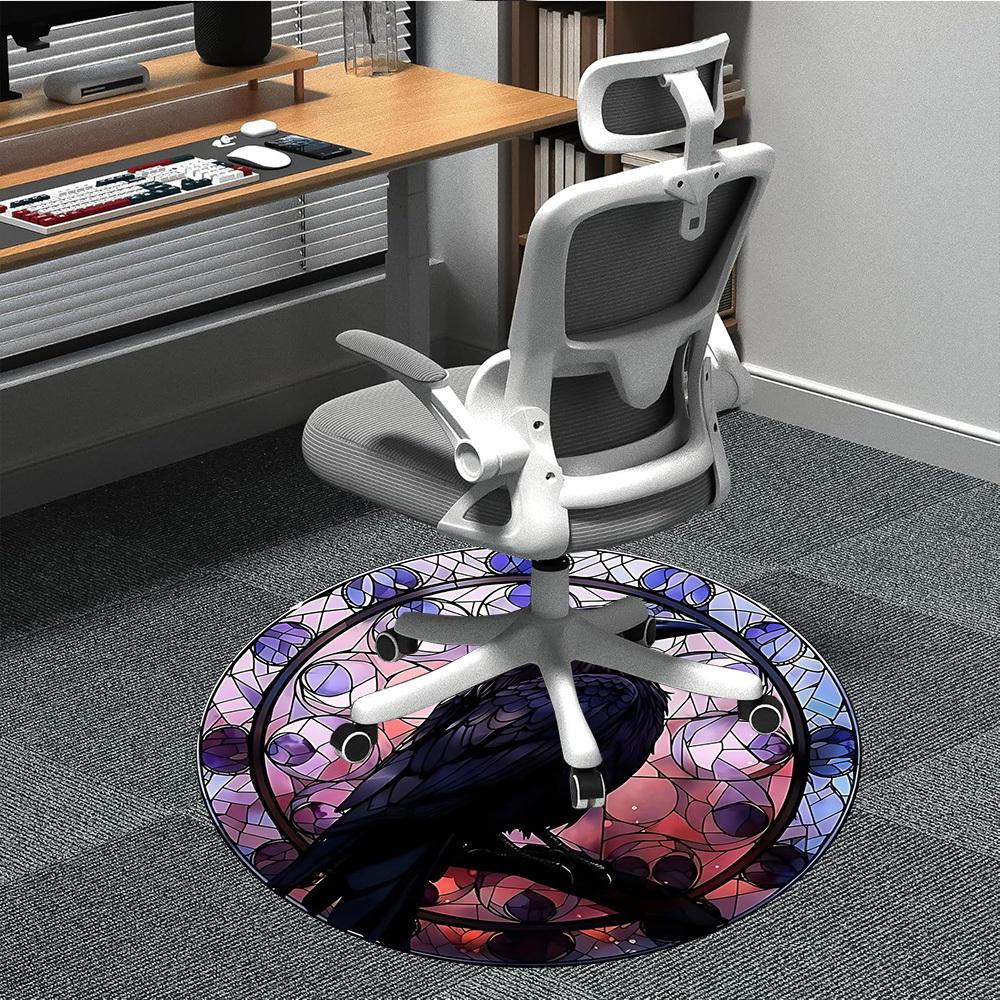 

1PC Stained Raven Office Round Area Rug, Indoor Mat Suitable For Office, Under Office Chairs Bedroom Living Room Home Decor, Room Deco 043 80cm by 80cm