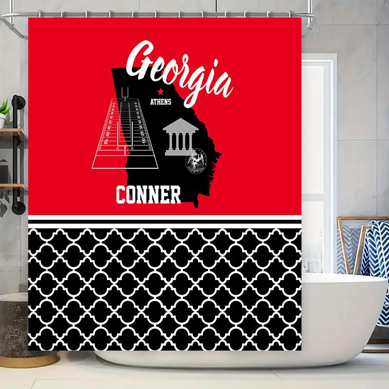 

Red Georgia Athens Conner Shower Curtain For College Bathroom Decor Tailgate Party Supplies Gift W60H190(CM)-1 Pcs