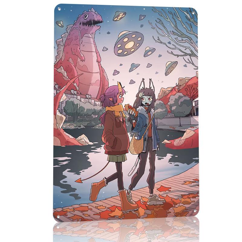 Walking on a Park Personalized D Textured Metal Poster Wall Art Tinplate Sign for Vintage Retro Decoration Gaming Office Decor