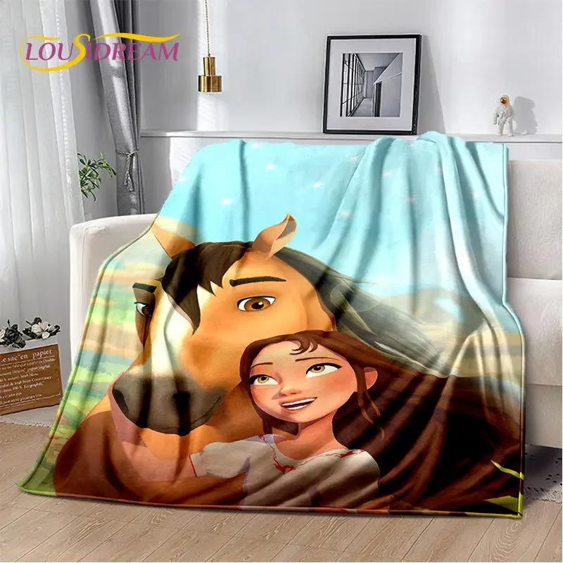Spirit Riding Free Horses Cartoon Soft Plush Blanket,Flannel Blanket Throw Blanket for Living Room Bedroom Bed Sofa Picnic Cover