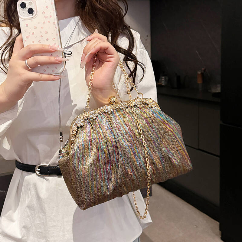 Women's Handbag Rhineste-Embellished Metal Clasp Clutch Elegant Socialite Evening Bag Chain-Strap Shoulder Crossbody Clutch