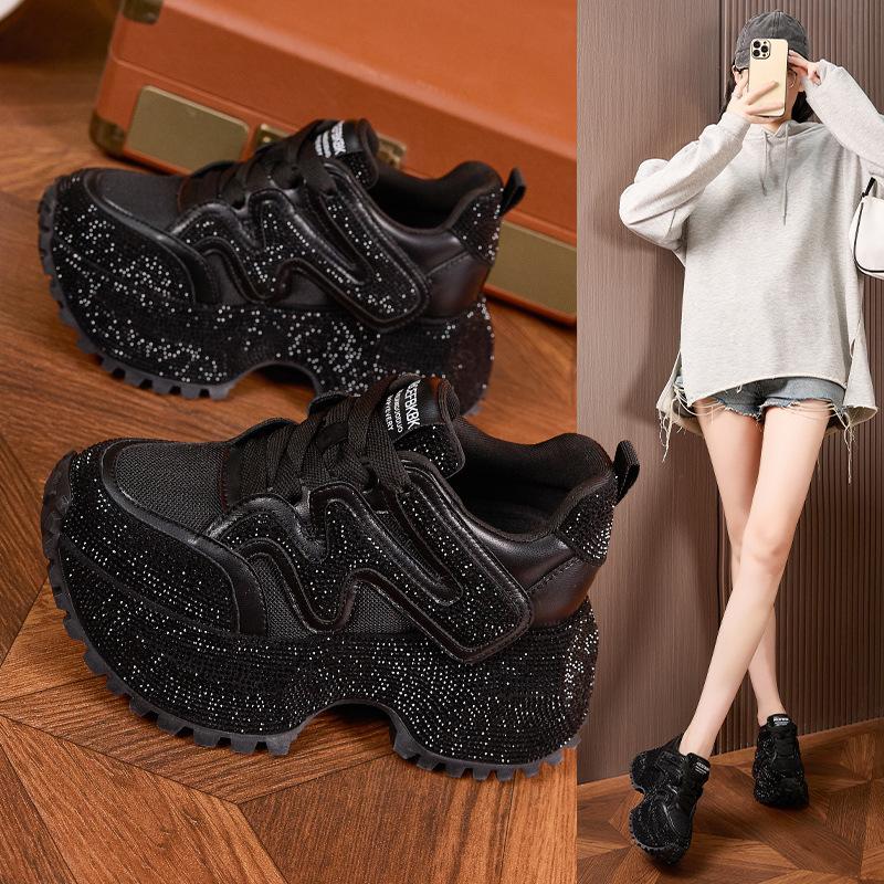Platform Dad Shoes Women's 2025 Autumn and Winter New Models Full of Diamonds, Small Inner Height Increase Women's Shoes Versatile Casual Sports Shoes
