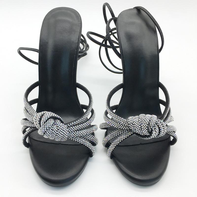 Fashion New Fashion Concise Square Open Toe Narrow Band Ankle Cross-Tied Thin High Heel Women Sandals  Sandals Silver Gold Zapatos Mujer